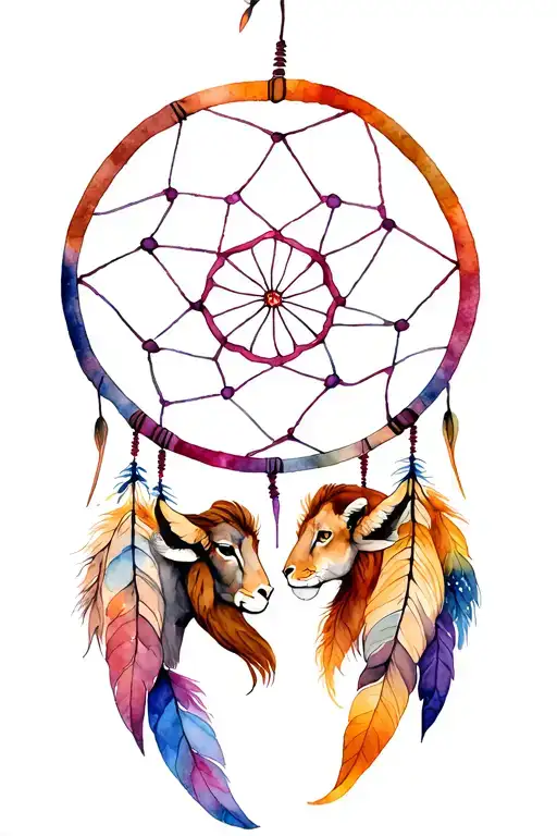 Aries and Leo in a dreamcatcher tattoo design idea