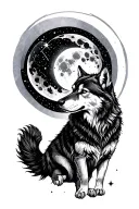 wolf, Sagittarius constellation, full moon merging together tattoo design idea