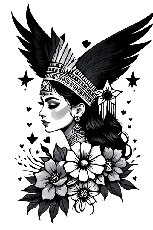 girly Egyptian with stars hearts flowers virgo tattoo design idea