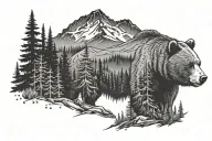 Nature bear mountains forest with fireweed  tattoo design idea