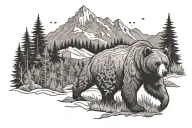 Nature bear mountains forest with fireweed  tattoo design idea