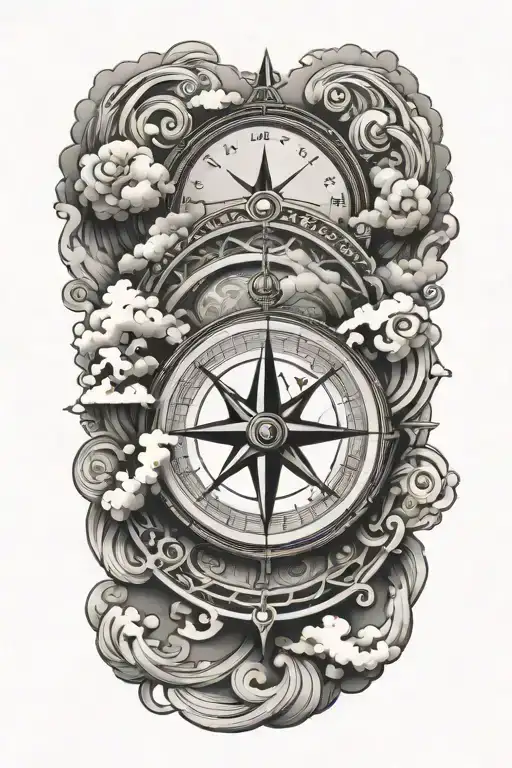 compass clouds surrounding tattoo design idea