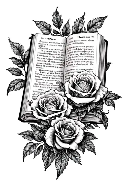 open bible with roses focusing on family tattoo design idea