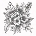 flower bouquet with names and birth flower bouquet Payton daisey Connor daisey Mati poppy Lyla Lilly Emerson violet tattoo design idea