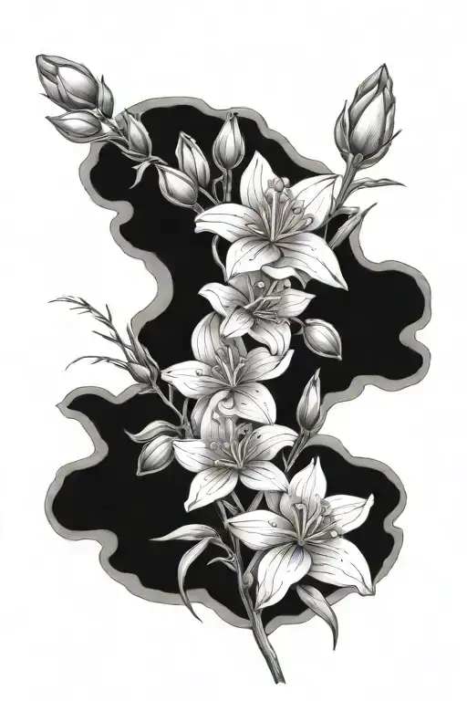 Forget me not flowers with magnolias and fireweed in a bouquet tattoo black and white  tattoo design idea