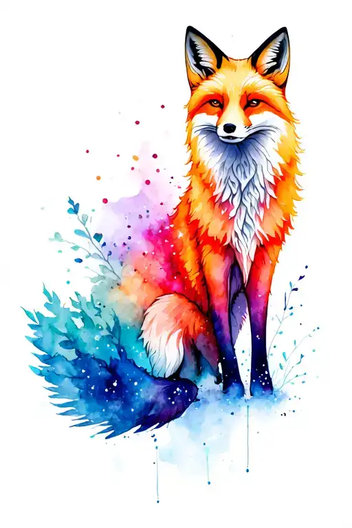 fox and borealis merging tattoo design idea