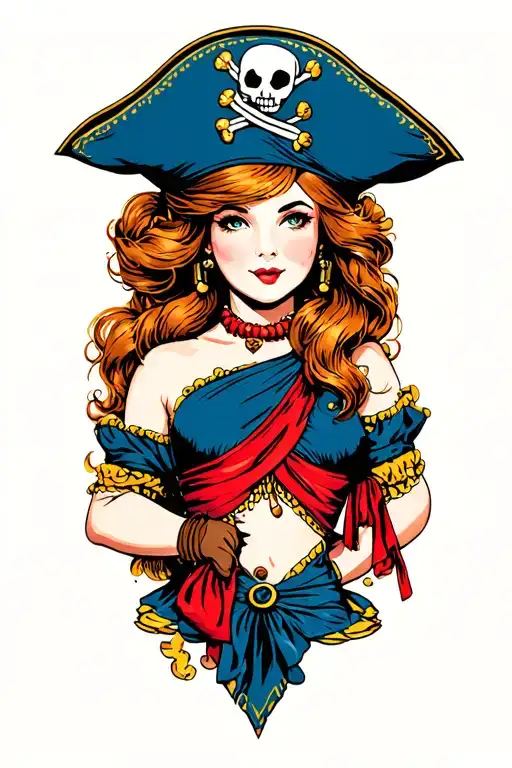 pirate pin up girl, ginger tattoo design idea