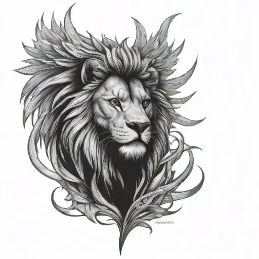 lion, story, wolf, cross, angel wings tattoo design idea