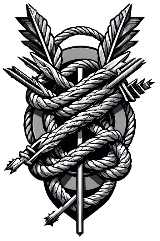 Arrows intertwined with rope and circles tattoo design idea