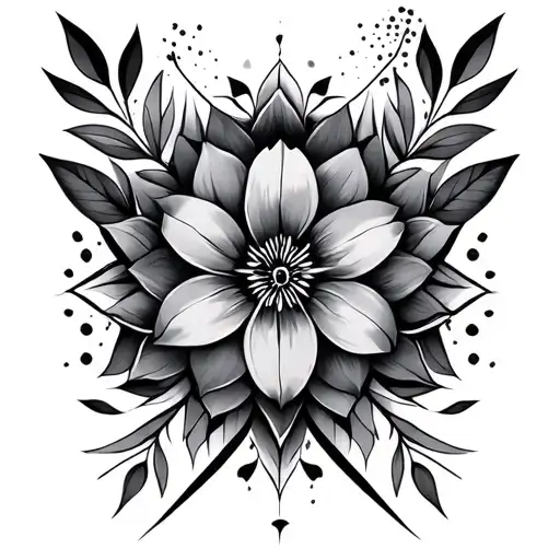 floral and geometric pattern inspired tattoo design idea