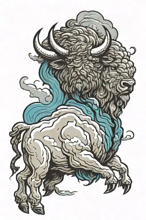 bison facing storm clouds tattoo design idea