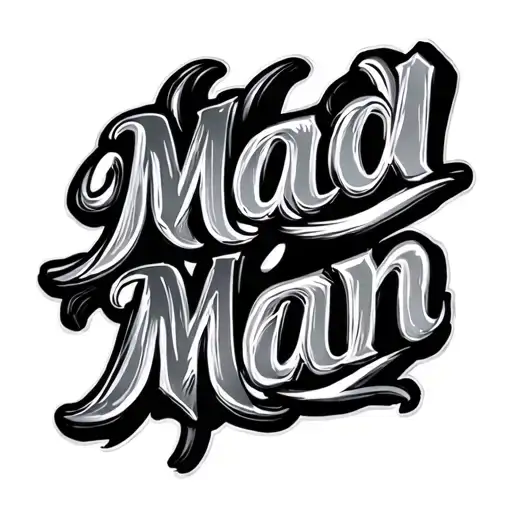 Generate pic “MadMan” forearm word tattoo black Bold cursive tattoo design idea