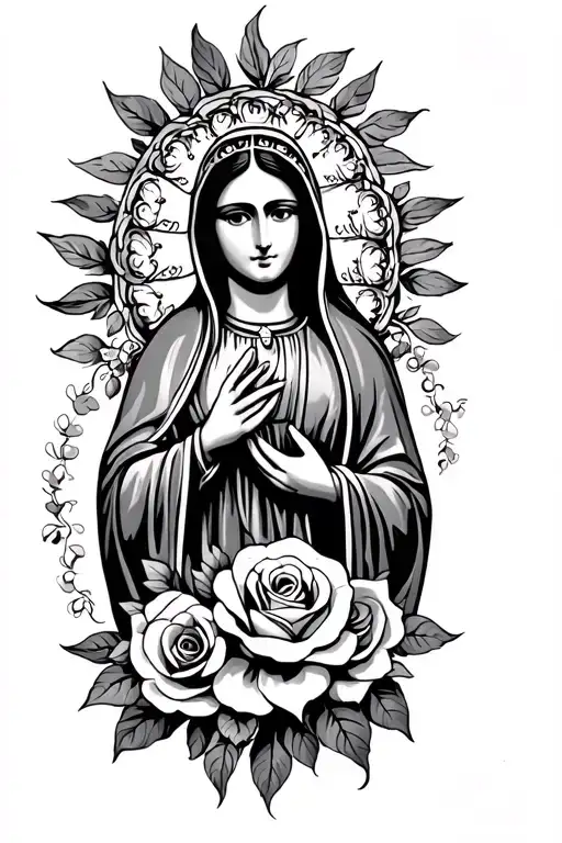 our lady of Guadalupe Mexican with roses tattoo design idea