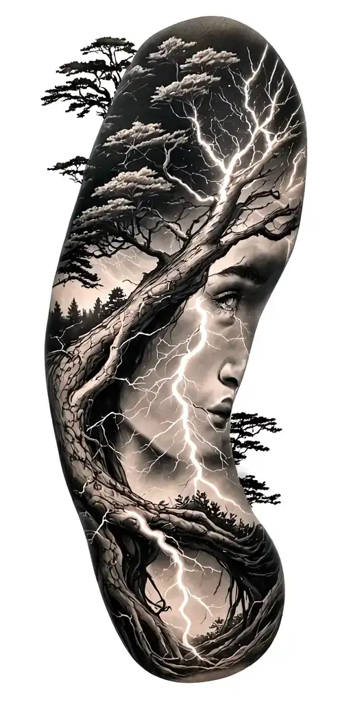 rume and tree and lightning tattoo design idea