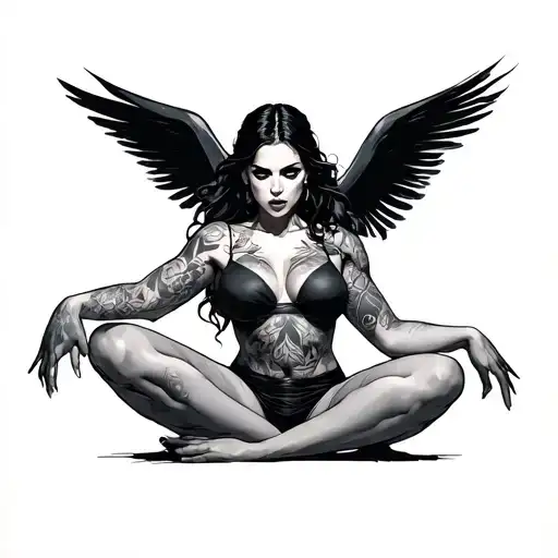 The imagery and placement work like choreography:The woman isn’t background art—she’s the barricade. Her body curves l tattoo design idea