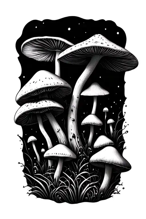 trippy mushrooms tattoo design idea