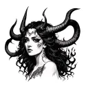 demon woman horns and fire tattoo design idea