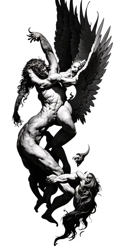 angels and demons fighting tattoo design idea