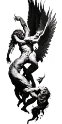 angels and demons fighting tattoo design idea