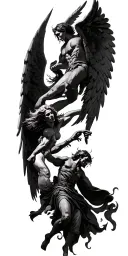 angels and demons fighting tattoo design idea