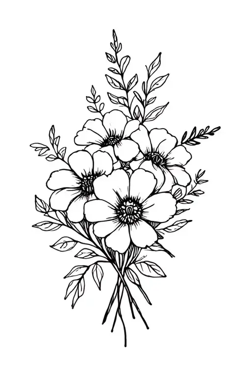 Bouquet of flowers October May December tattoo design idea