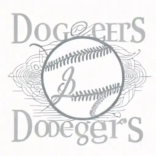 simple baseball thin lined with the word Dodgers in cursive font  tattoo design idea
