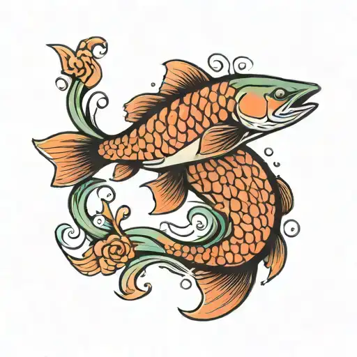 salmon swimming tattoo design idea