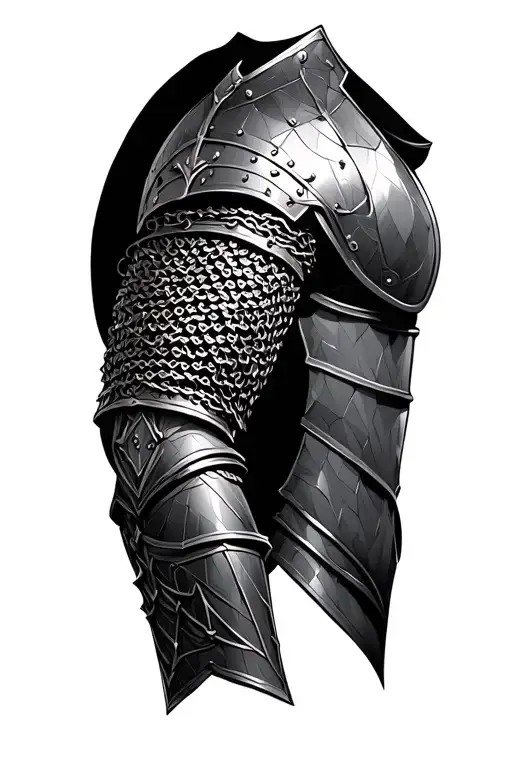 upper arm sleeve of a knights armor and chain mail made out of geometric patterns tattoo design idea