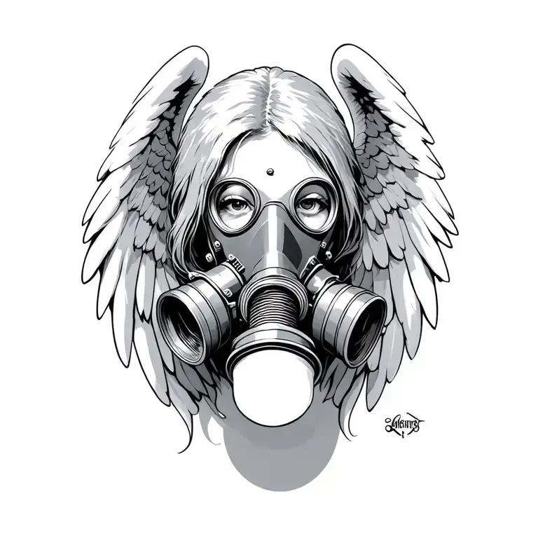 angel with wwII gas mask tattoo design idea