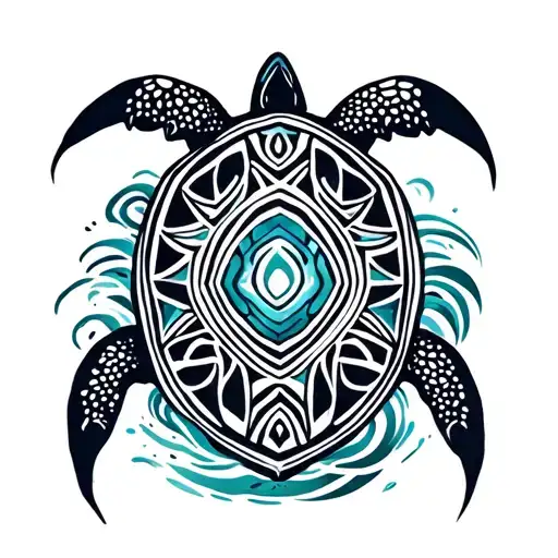 tribal turtle surrounded by waves tattoo design idea