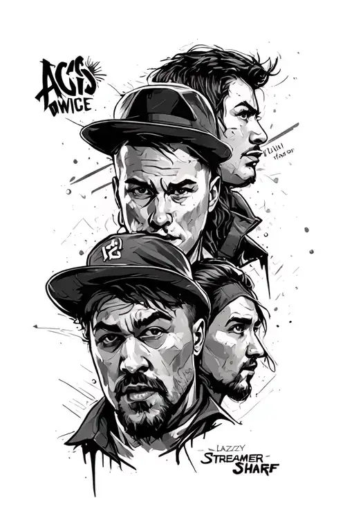 Aggressive style, in the sketch of which 3 personalities are combined: ACFS (village), Lazzy2WICE, and Streamer Sharf tattoo design idea