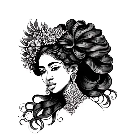 african queen african lady head with long hair tattoo design idea