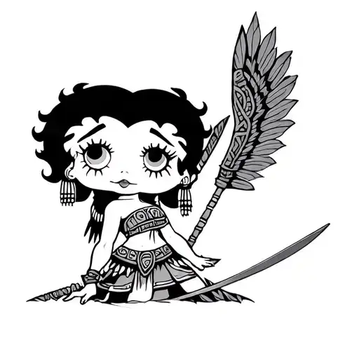 Betty boop as a Aztec warrior  tattoo design idea