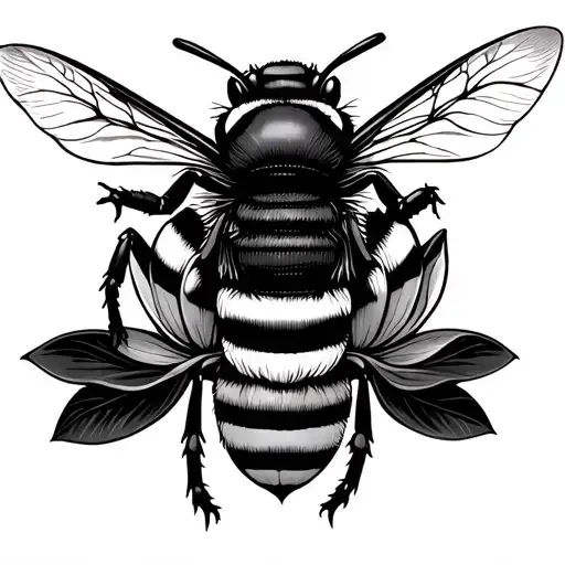 killer bee black and white alternating strips  standing on a lotus tattoo design idea