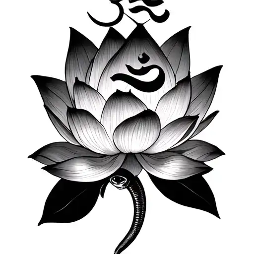 Lotus flower with om symbol and cobra tattoo design idea