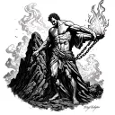 Prometheus chained to mountain holding fire tattoo design idea