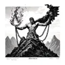 Prometheus chained to mountain holding fire tattoo design idea