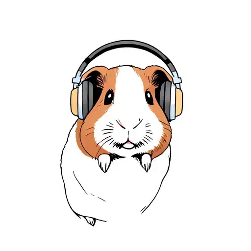 guinea pig wearing headphones tattoo design idea