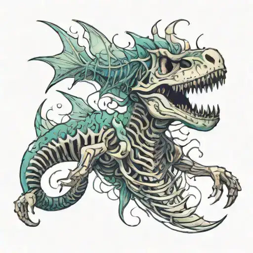 t-rex mermaid skelleton tattoo design idea