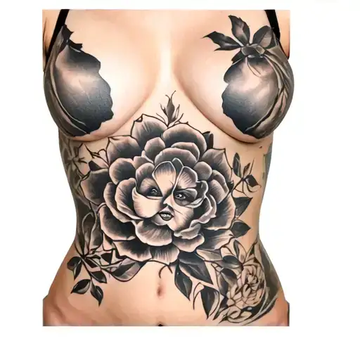 Tattoo photo on sexy female chest with tattoo design idea