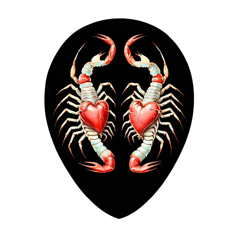 two scorpions with heart tattoo design idea