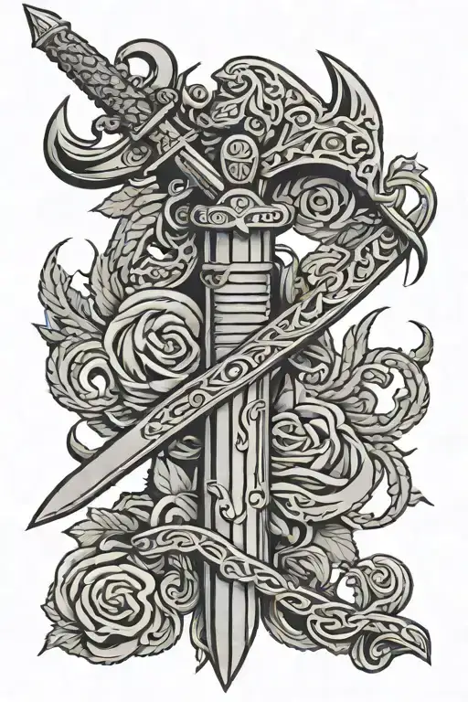 USMC nco sword wrapped with vines tattoo design idea