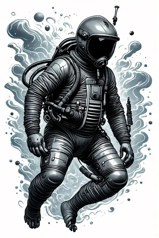 diving suit floating through gallaxy tattoo design idea