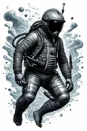 diving suit floating through gallaxy tattoo design idea