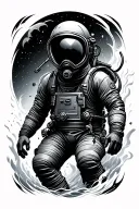 diving suit floating through gallaxy tattoo design idea