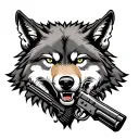 wolf with guns crossed tattoo design idea