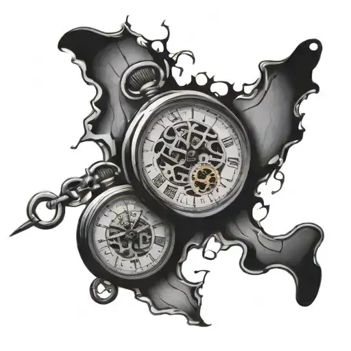 pocket watch broken tattoo design idea