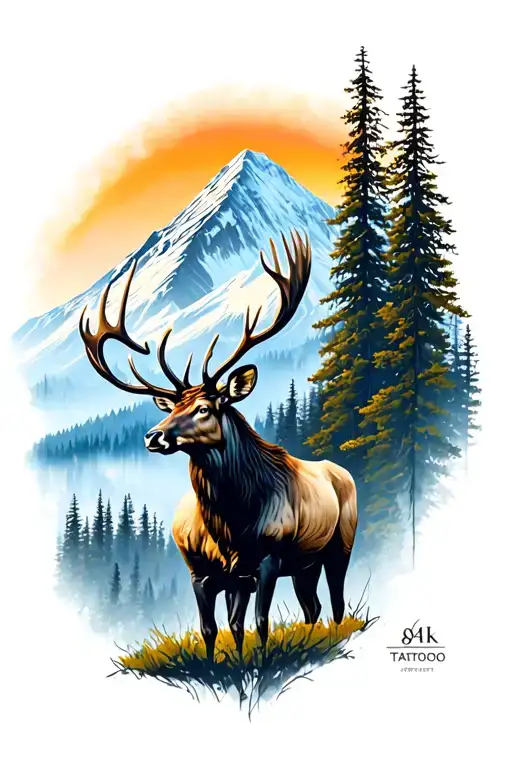 mt rainier Washington state elk silhouette tattoo design idea