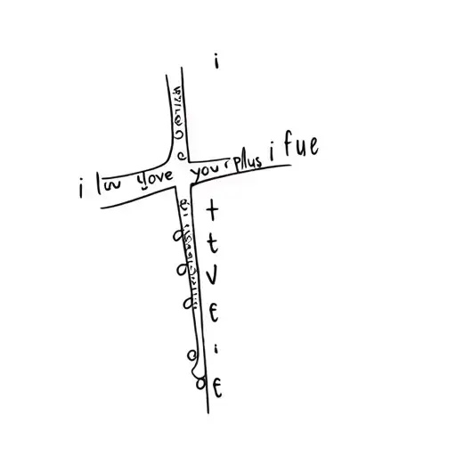 spine tattoo that’s fine line, it’s a cross with the words “i love you” vertically on the cross and the words “plus infi tattoo design idea