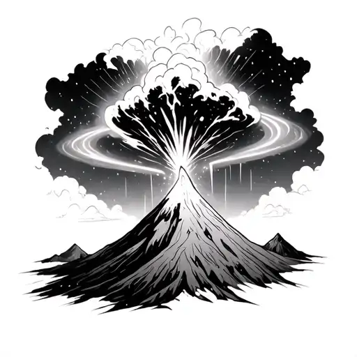 give me a tattoo of an erupting volcano with an aurora borealis  tattoo design idea
